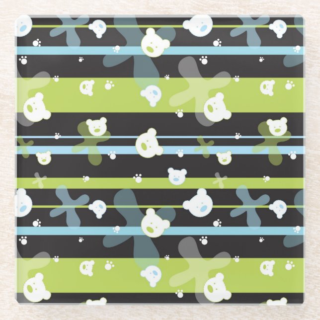 Cute pattern with little bears glass coaster (Front)