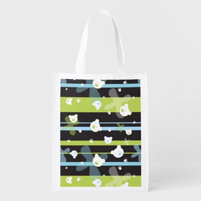 Cute pattern with little bears reusable grocery bag (Front)