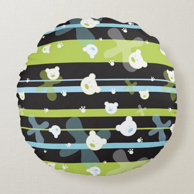 Cute pattern with little bears round pillow (Front)