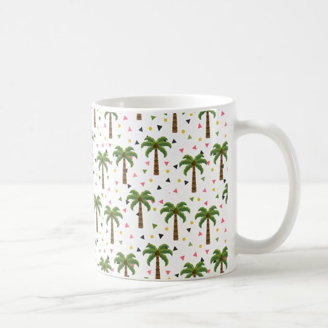 Cute pattern with palm trees and geometric shapes coffee mug (Right)