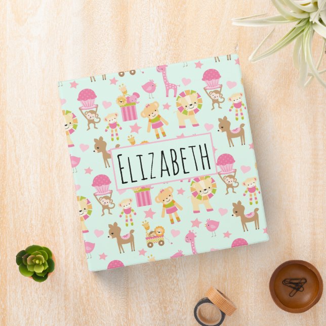 Cute Pattern with Whimsical Animals & Toys 3 Ring Binder (In Situ)
