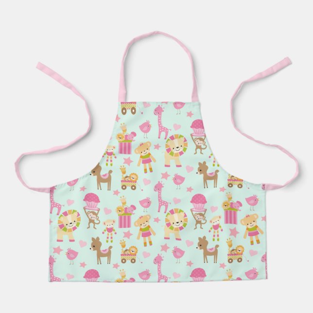 Cute Pattern with Whimsical Animals & Toys Apron (Front)