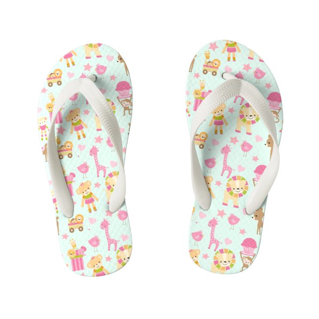 Cute Pattern with Whimsical Animals & Toys Kid's Flip Flops (Footbed)