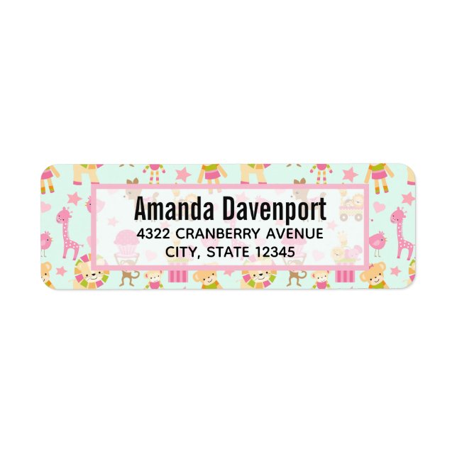 Cute Pattern with Whimsical Animals & Toys Label (Front)