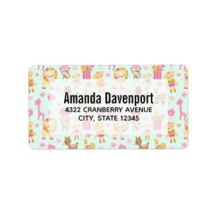 Cute Pattern with Whimsical Animals & Toys Label