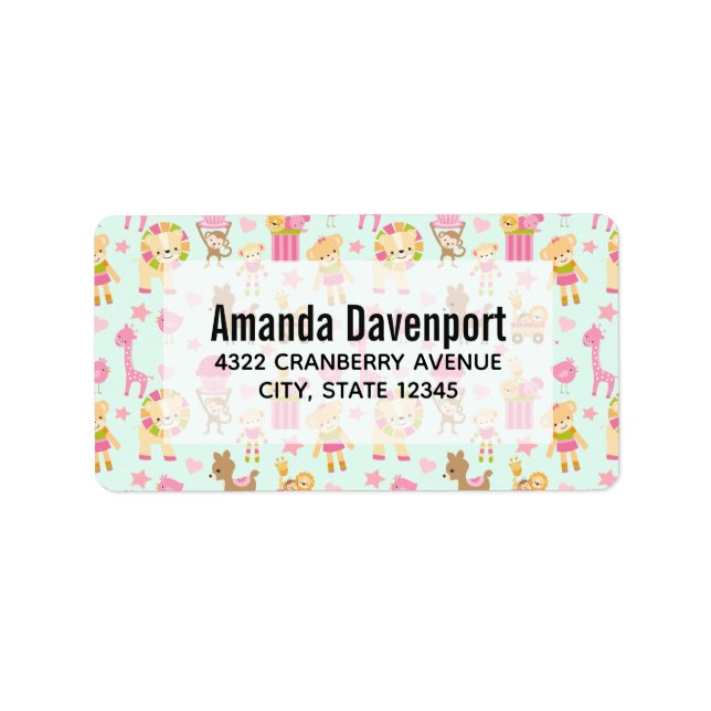 Cute Pattern with Whimsical Animals & Toys Label (Front)