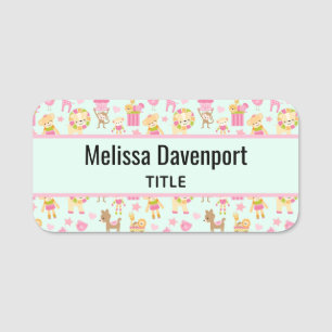 Cute Pattern with Whimsical Animals & Toys Name Tag
