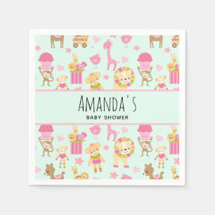 Cute Pattern with Whimsical Animals & Toys Shower Napkins