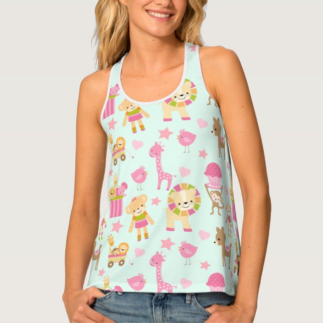 Cute Pattern with Whimsical Animals & Toys Tank Top (Front)