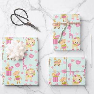 Cute Pattern with Whimsical Animals & Toys Wrapping Paper Sheets
