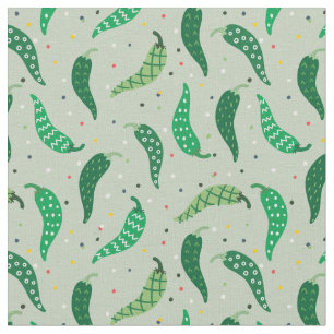 Cute Patterned Chile Peppers on Green Fabric