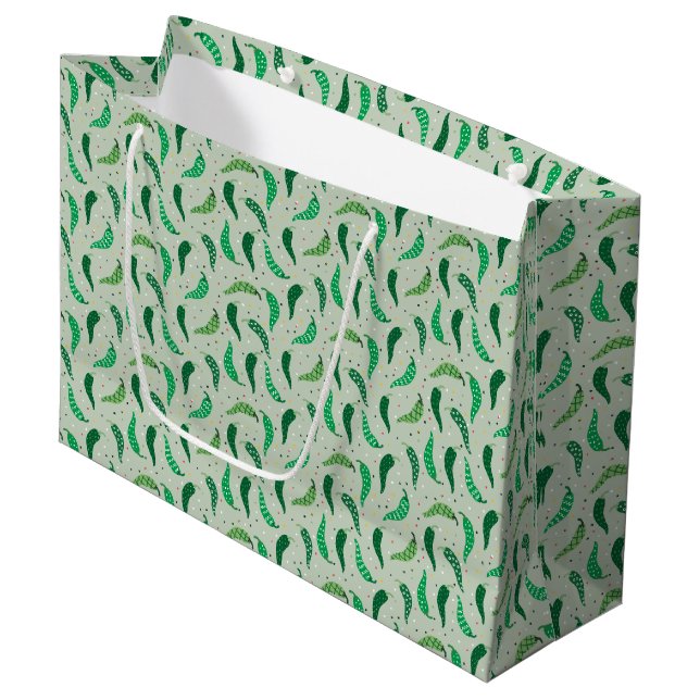 Cute Patterned Chile Peppers on Green Large Gift B Bag (Front Angled)