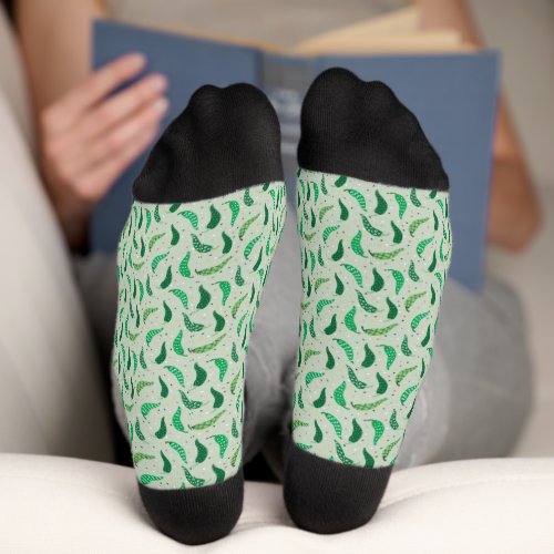 Cute Patterned Chile Peppers on Green Socks