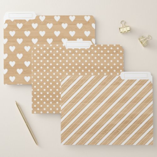 Cute Patterns on Faux Wood Background File Folders