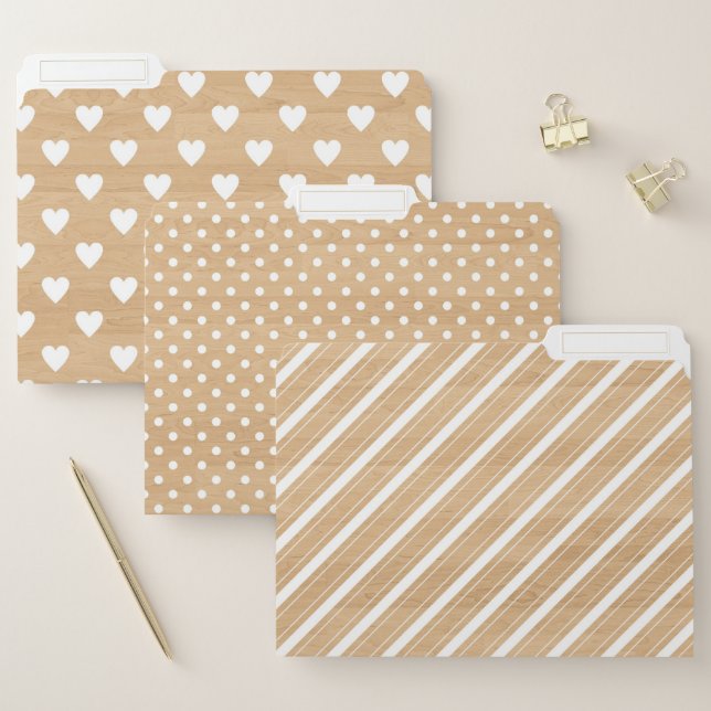 Cute Patterns on Faux Wood Background File Folders (Set)