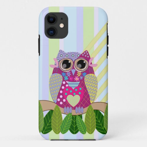 Cute Patterns Owl  Stripes iPhone 11 Case