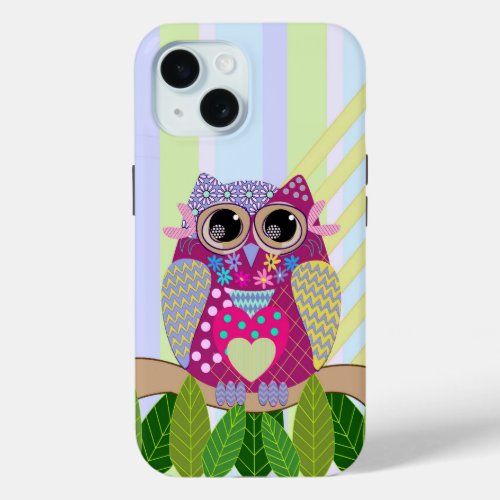 Cute Patterns Owl  Stripes iPhone 15 Case