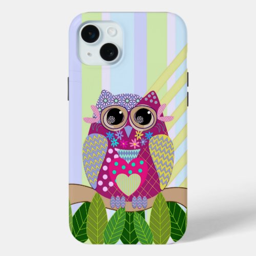 Cute Patterns Owl  Stripes iPhone 15 Plus Case