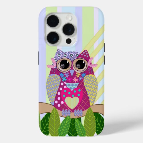 Cute Patterns Owl  Stripes iPhone 15 Pro Case