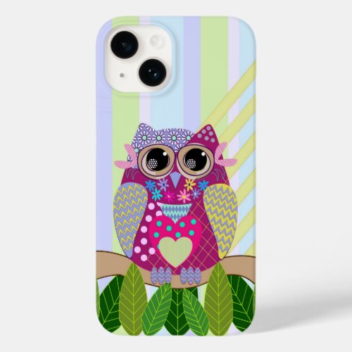 Cute Patterns Owl  Stripes Case_Mate iPhone 14 Case