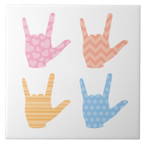 Cute Patterns Sign Language I Love You Signs Decor Ceramic Tile
