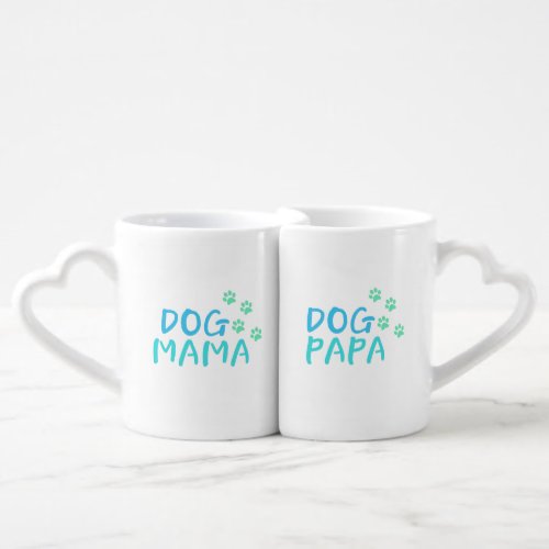 Cute Paw and Dog MAMAPAPA Typography Couple  Coffee Mug Set