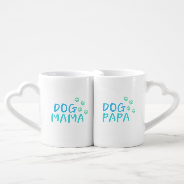 Cute Paw and Dog MAMA/PAPA Typography Couple  Coffee Mug Set (Front Nesting)