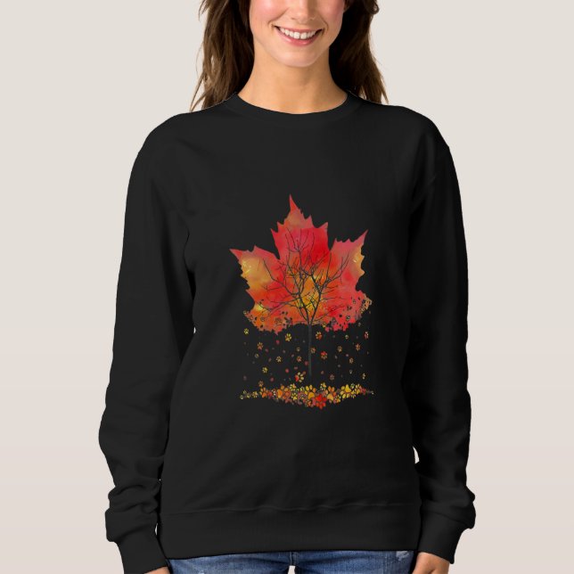 Cute Paw Cat Kitten  Autumn Fall Season Leaves Sweatshirt (Front)