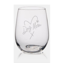 Cute Paw Heart Dog Mom Stemless Wine Glass