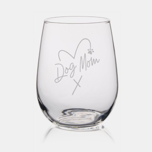 Cute Paw Heart Dog Mom Stemless Wine Glass (Glassware)