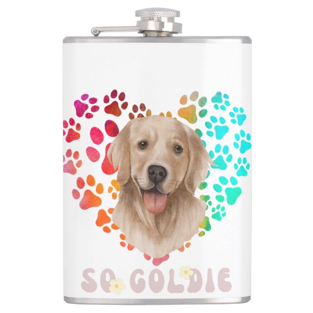 Cute paw Heart golden Dog Puppy Pet Animal party Flask (Front)