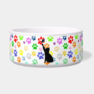 Cute Paw Pattern and Cat Chasing a butterfly Bowl