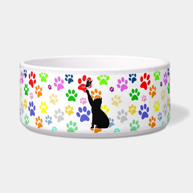 Cute Paw Pattern and Cat Chasing a butterfly Bowl (Front)