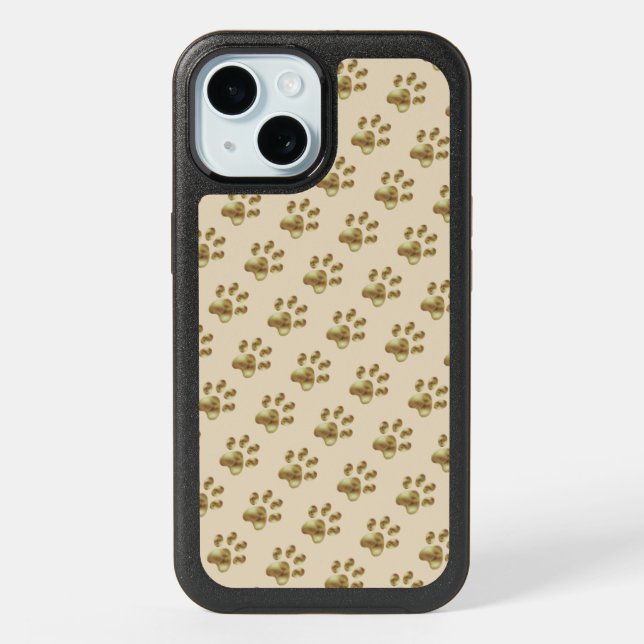 Cute Paw Pattern on Beige iPhone 15 Case (Back)