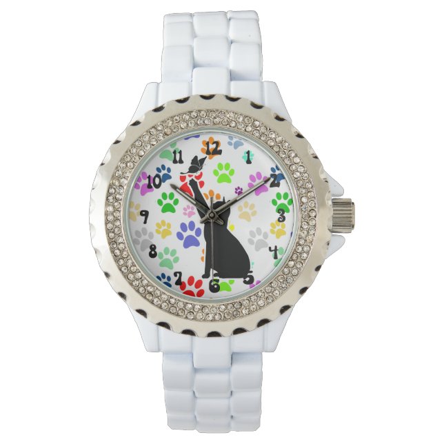 Cute Paw Pattern With Cat Chasing a butterfly Watch (Front)
