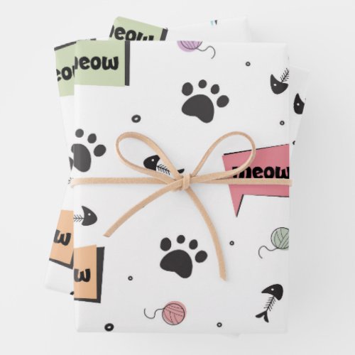 Cute Paw Pattern Wrapping Paper Sheets