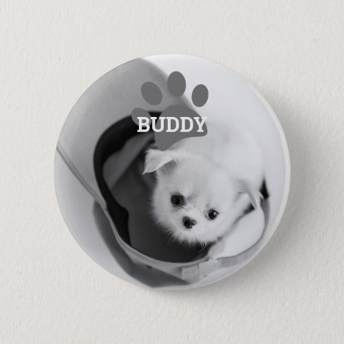 Cute Paw Pet Name Photo Memorial Button