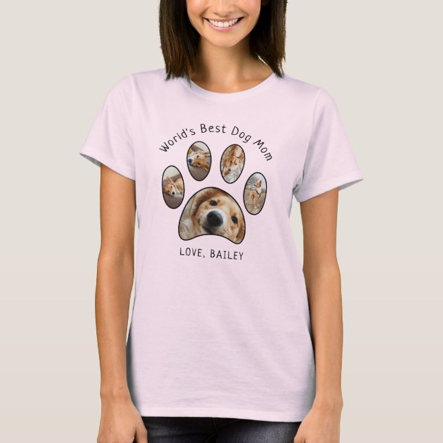 Cute Paw Pet Photo Collage World's Best Dog Mom T-Shirt (Front)