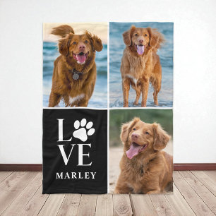 Cute Paw Print 4 Photo Collage Dog Lover Pet Fleece Blanket