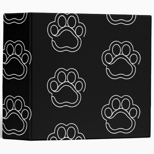 Cute Paw Print Animal Dog Lover White Line Contour 3 Ring Binder