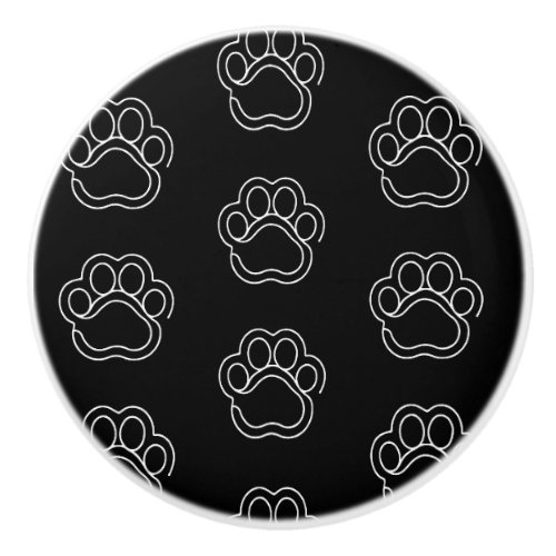 Cute Paw Print Animal Dog Lover White Line Contour Ceramic Knob