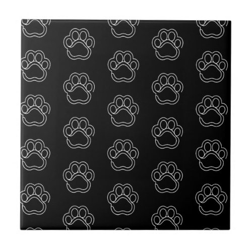 Cute Paw Print Animal Dog Lover White Line Contour Ceramic Tile