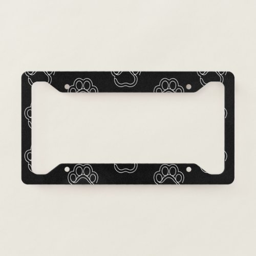 Cute Paw Print Animal Dog Lover White Line Contour License Plate Frame