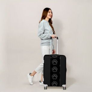 Cute Paw Print Animal Dog Lover White Line Contour Luggage