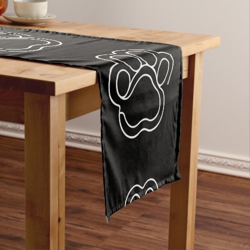 Cute Paw Print Animal Dog Lover White Line Contour Short Table Runner