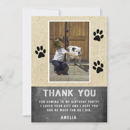 Cute Paw Print Chalkboard Birthday Photo Thank you Card