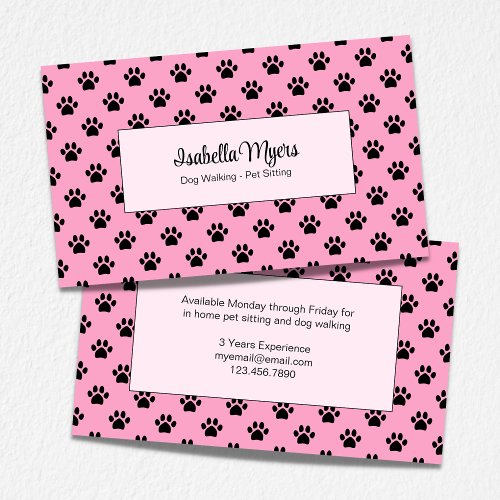 Cute Paw Print Dog Walker Pet Services Pink Business Card