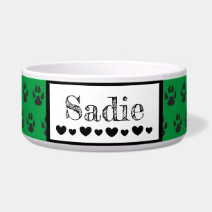 Cute Paw Print Dog's name and Hearts Custom Color Bowl