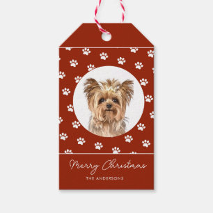 Cute Paw Print frame with Dog Photo Christmas Gift Tags