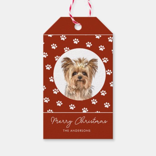 Cute Paw Print frame with Dog Photo Christmas  Gift Tags
